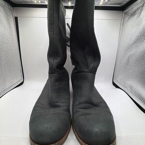 UGG Cary Black Leather Corset Boots Women’s 6.5 Slouch Mid Calf Now Heel 1004872